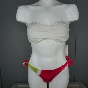 Vitamin A Womens Bikini White Bandeau sz M/8 and Tie Side Brazilian Pant sz L/10